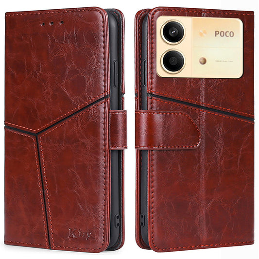 For Xiaomi Redmi Note 13R Pro 5G Case Geometric Splicing Stand Shock Absorbing Phone Cover - Dark Brown