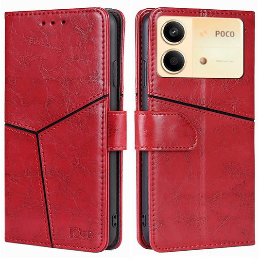 For Xiaomi Redmi Note 13R Pro 5G Case Geometric Splicing Stand Shock Absorbing Phone Cover - Red