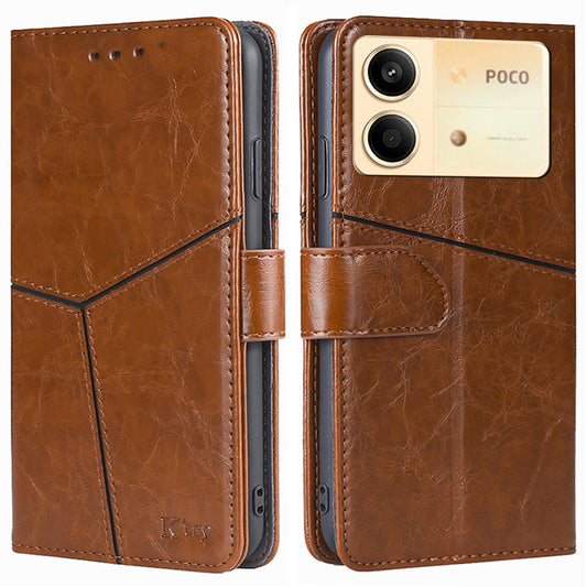 For Xiaomi Redmi Note 13R Pro 5G Case Geometric Splicing Stand Shock Absorbing Phone Cover - Light Brown