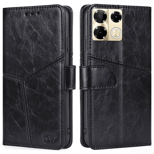 For Transsion Infinix Note 40 Pro 5G Phone Cover Wallet Geometric Splicing Magnetic Case - Black