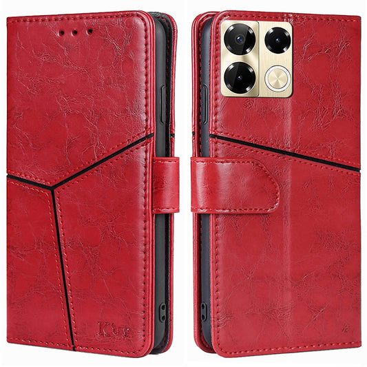 For Transsion Infinix Note 40 Pro 5G Phone Cover Wallet Geometric Splicing Magnetic Case - Red