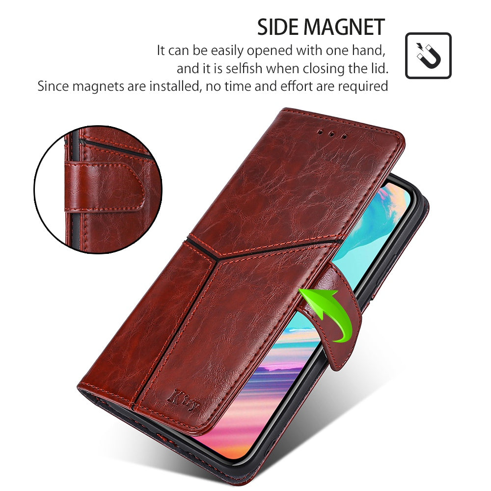 For Oppo Reno11 F 5G / F25 Pro 5G Magnetic Case Imprinted Geometric Splicing Stand Phone Cover - Dark Brown