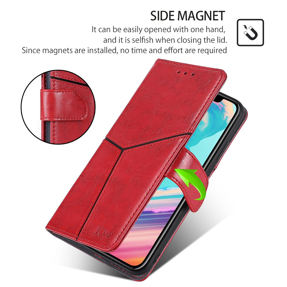 For Oppo Reno11 F 5G / F25 Pro 5G Magnetic Case Imprinted Geometric Splicing Stand Phone Cover - Red