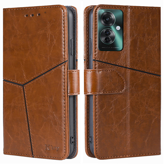 For Oppo Reno11 F 5G / F25 Pro 5G Magnetic Case Imprinted Geometric Splicing Stand Phone Cover - Light Brown