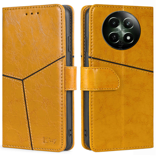 Magnetic Case for Realme 12 Shell Wallet Geometric Splicing Phone Cover - Yellow