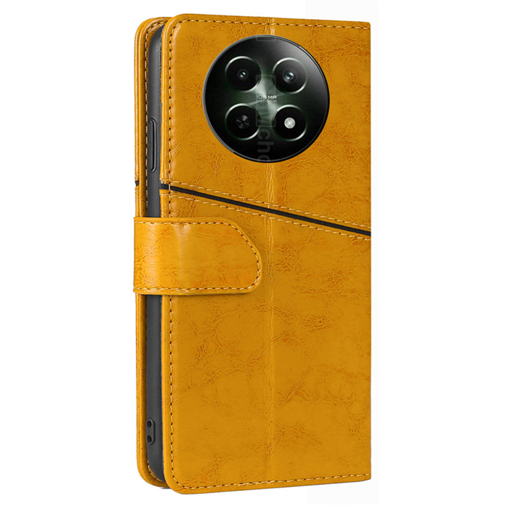 Magnetic Case for Realme 12 Shell Wallet Geometric Splicing Phone Cover - Yellow