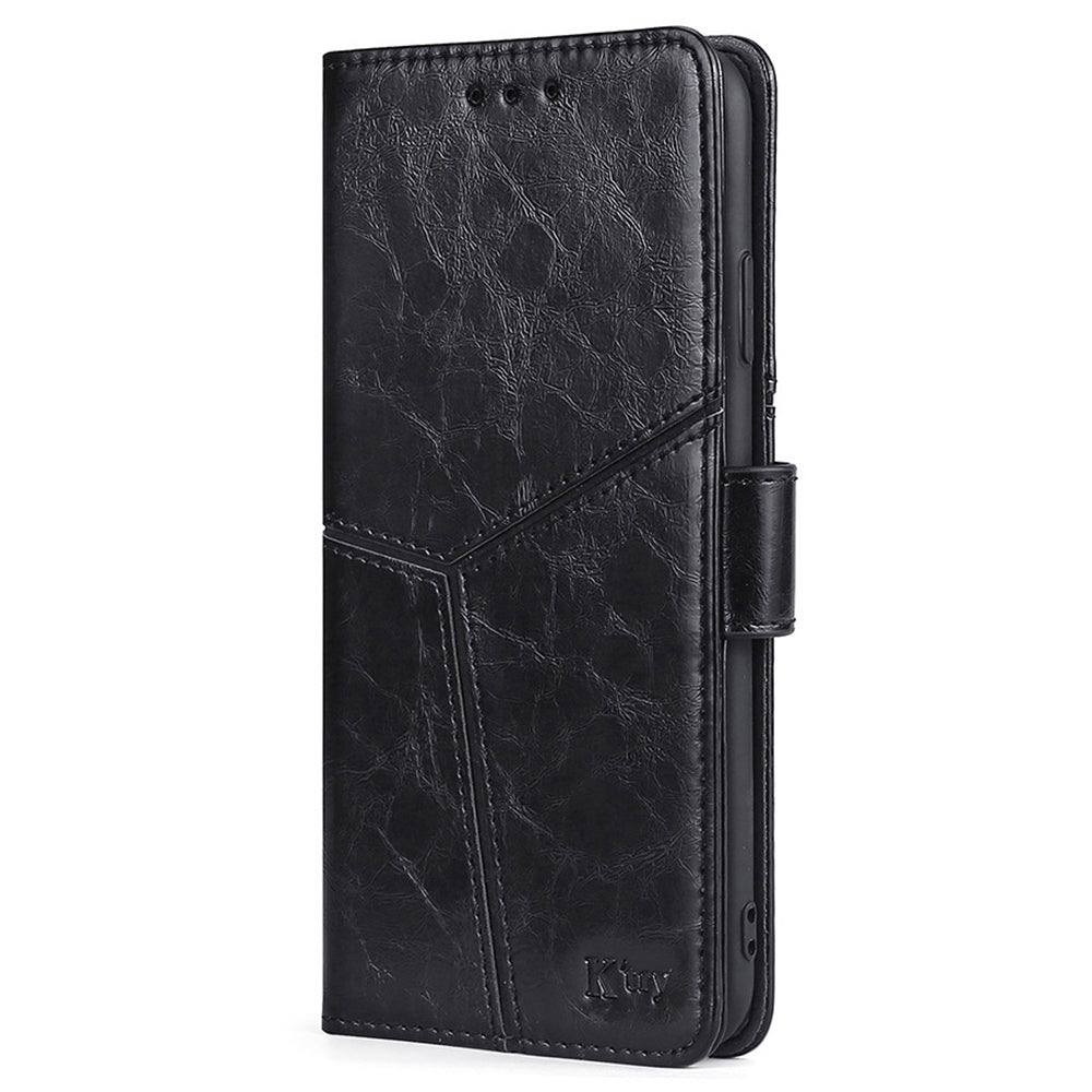 Wallet Case for Samsung Galaxy M15 5G Phone Cover Imprint Geometric Splicing Stand Shell - Black