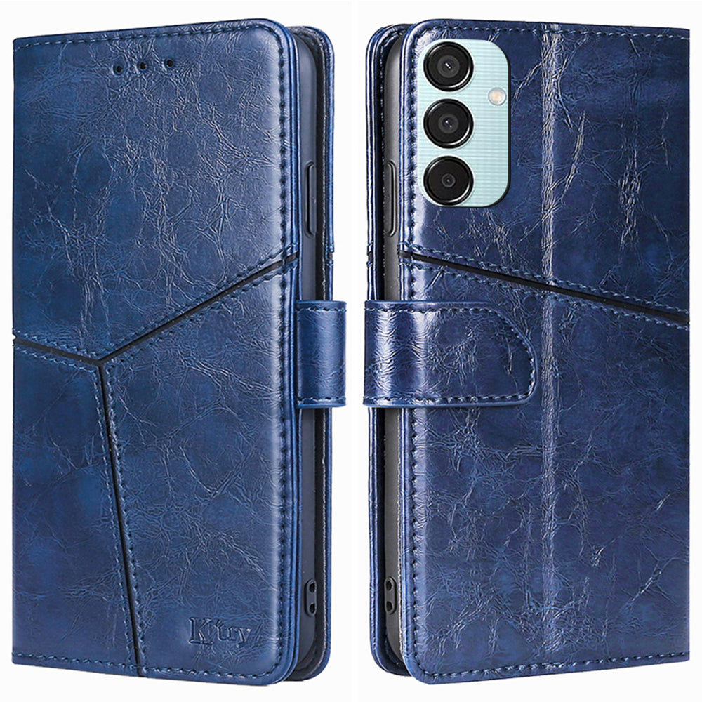 Wallet Case for Samsung Galaxy M15 5G Phone Cover Imprint Geometric Splicing Stand Shell - Blue