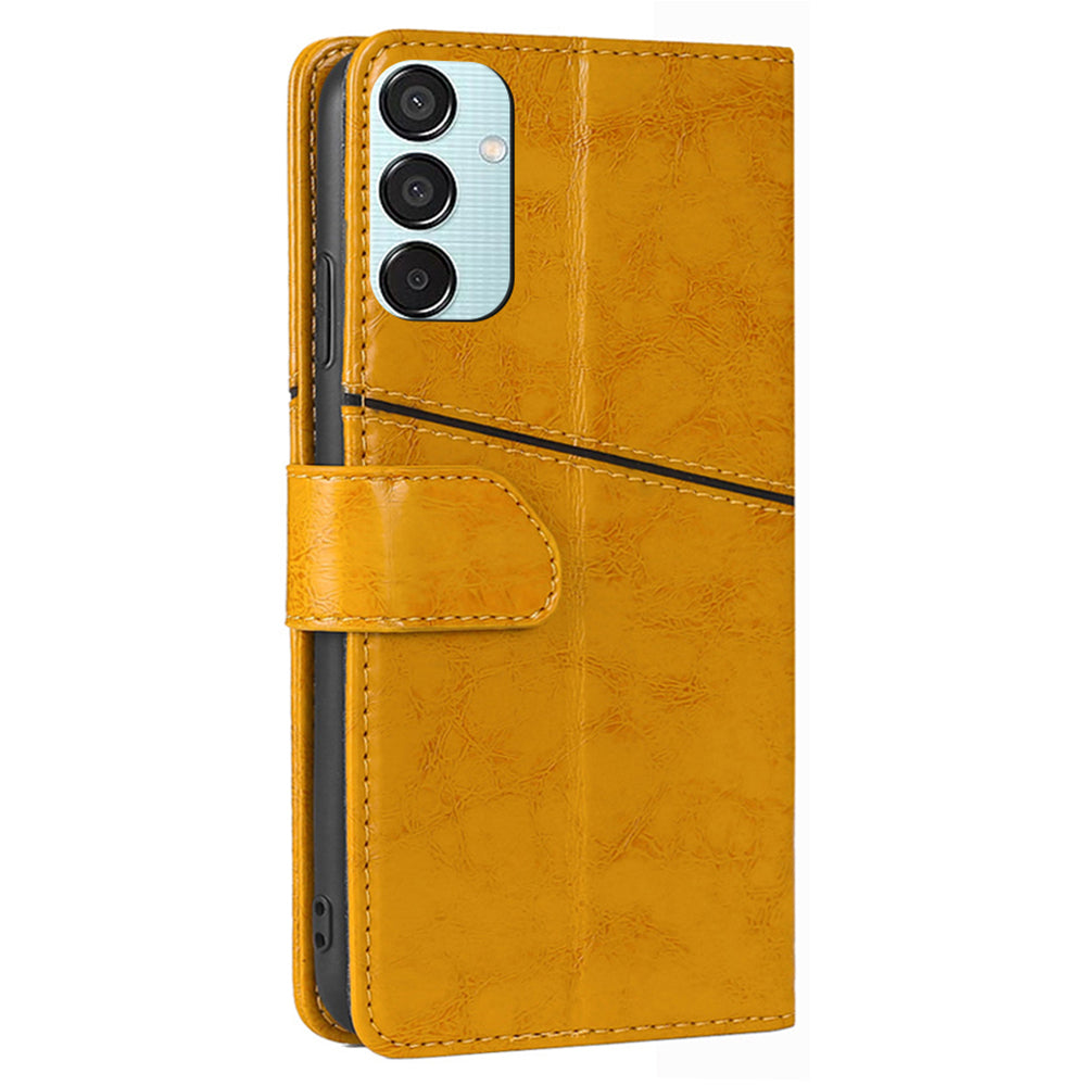 Wallet Case for Samsung Galaxy M15 5G Phone Cover Imprint Geometric Splicing Stand Shell - Yellow