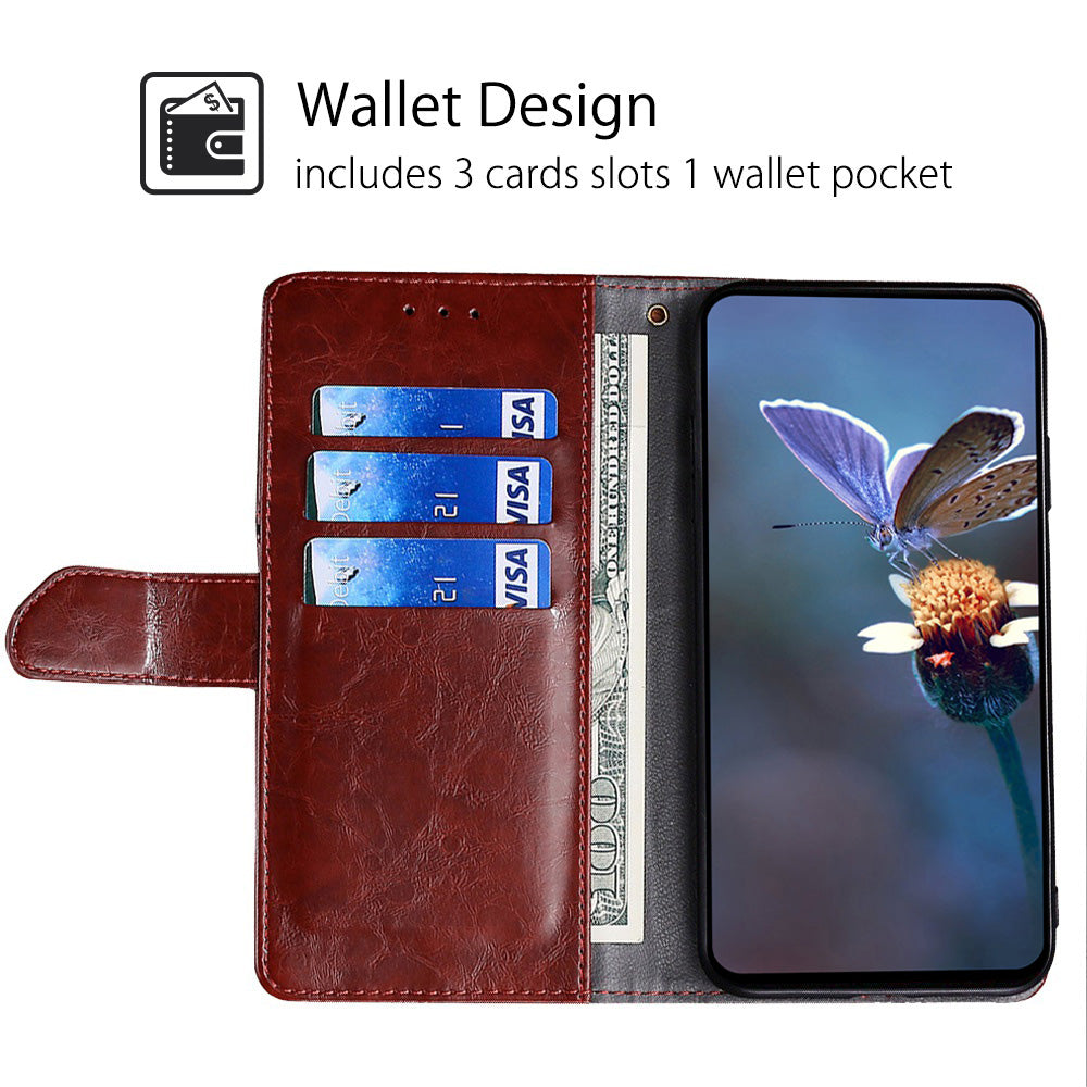 Wallet Case for Samsung Galaxy M15 5G Phone Cover Imprint Geometric Splicing Stand Shell - Dark Brown