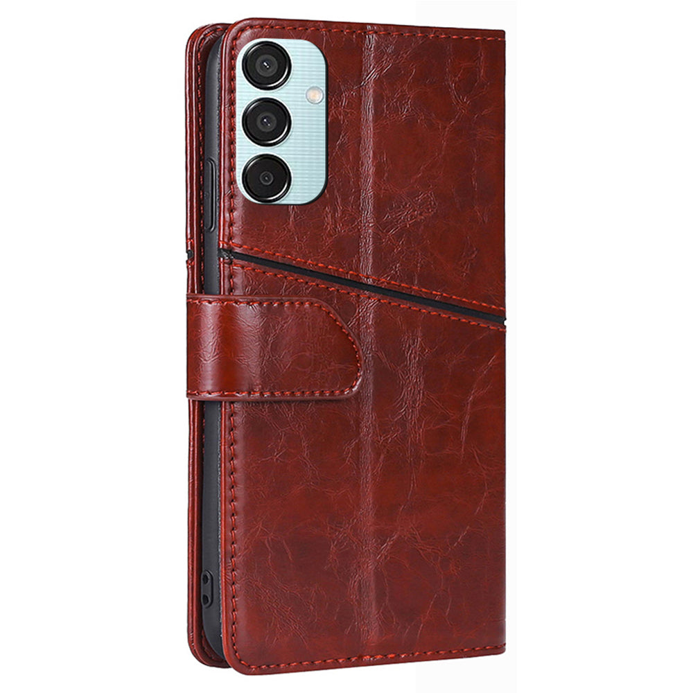 Wallet Case for Samsung Galaxy M15 5G Phone Cover Imprint Geometric Splicing Stand Shell - Dark Brown