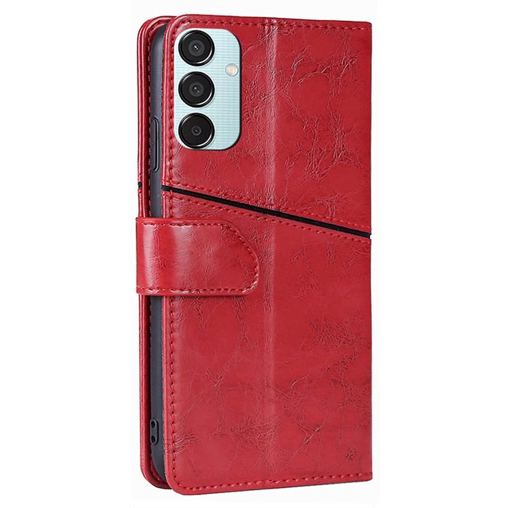 Wallet Case for Samsung Galaxy M15 5G Phone Cover Imprint Geometric Splicing Stand Shell - Red