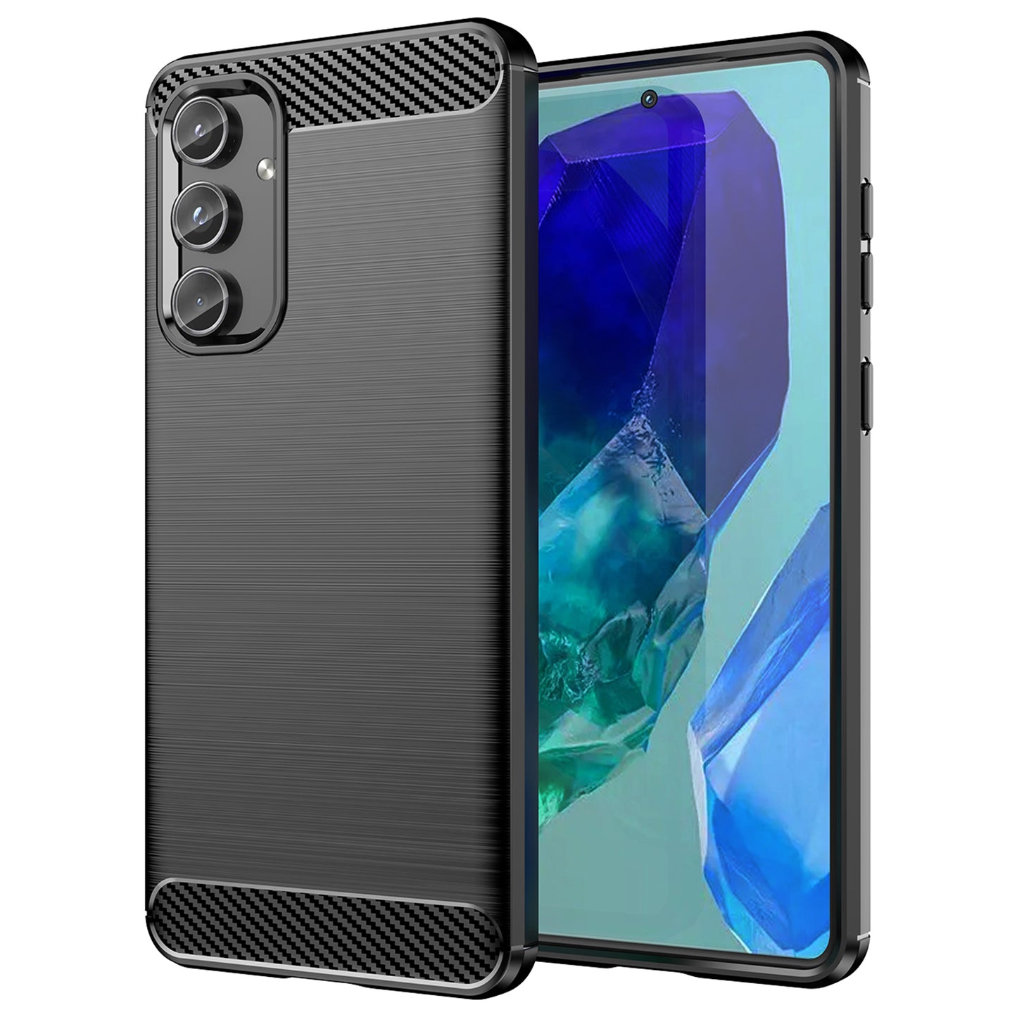 For Samsung Galaxy M55 5G Brushed Phone Case Carbon Fiber Texture Soft TPU Cover - Black