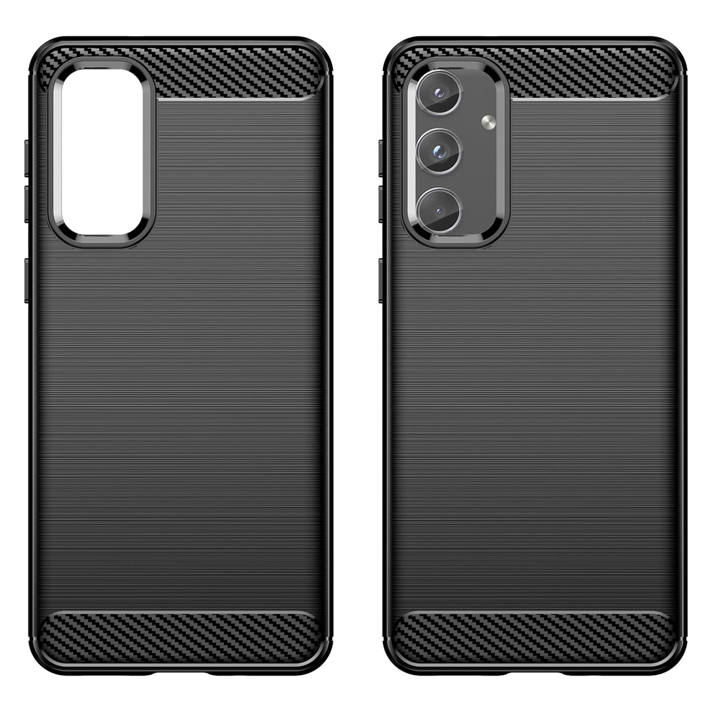 For Samsung Galaxy M55 5G Brushed Phone Case Carbon Fiber Texture Soft TPU Cover - Black