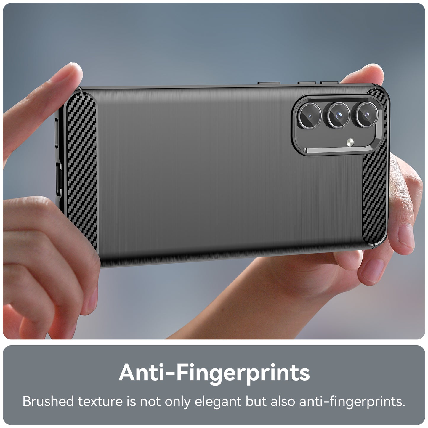 For Samsung Galaxy M55 5G Brushed Phone Case Carbon Fiber Texture Soft TPU Cover - Black
