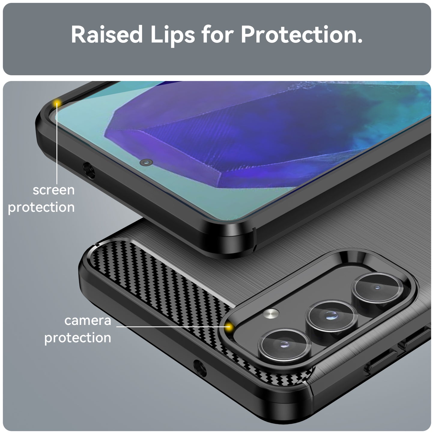 For Samsung Galaxy M55 5G Brushed Phone Case Carbon Fiber Texture Soft TPU Cover - Black