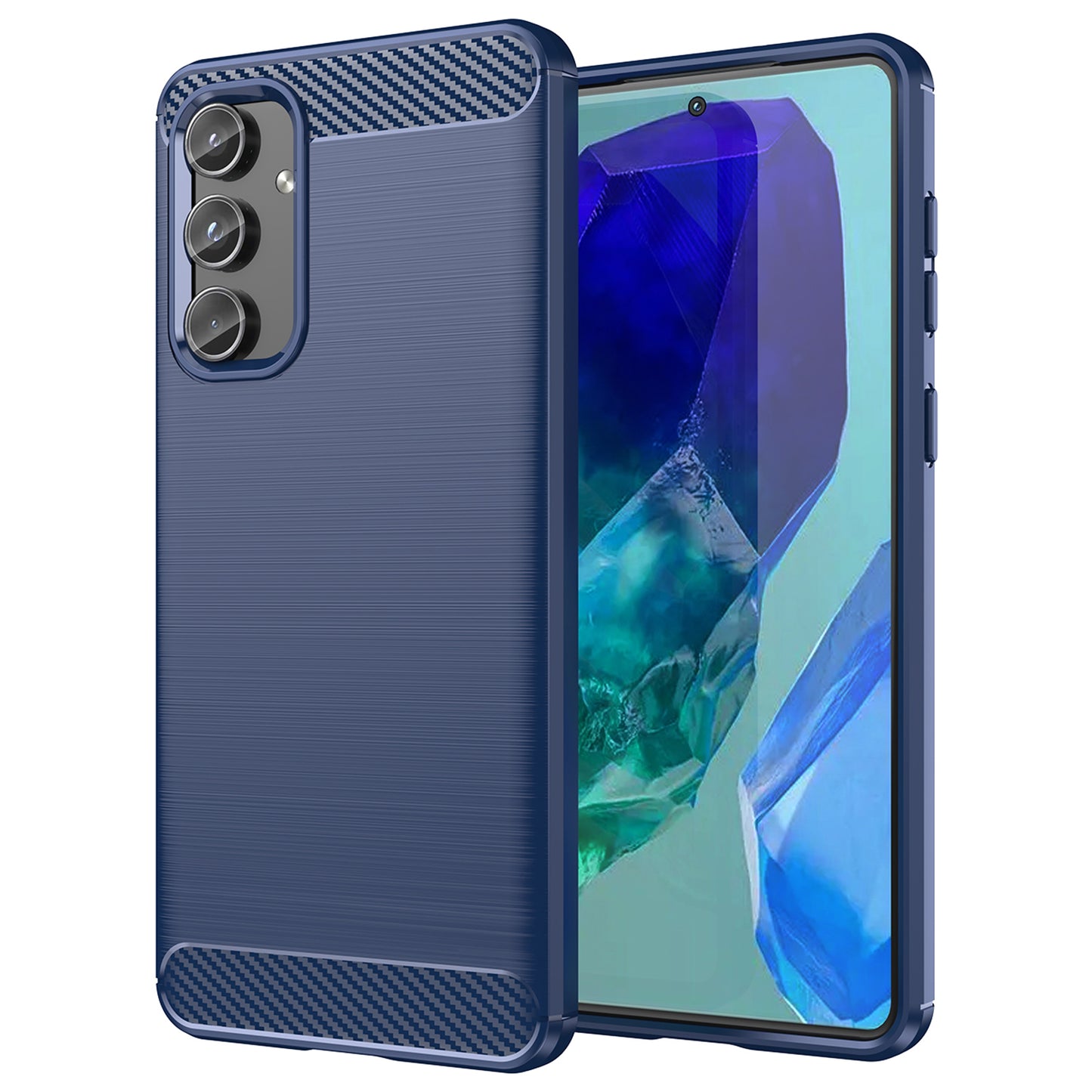 For Samsung Galaxy M55 5G Brushed Phone Case Carbon Fiber Texture Soft TPU Cover - Blue