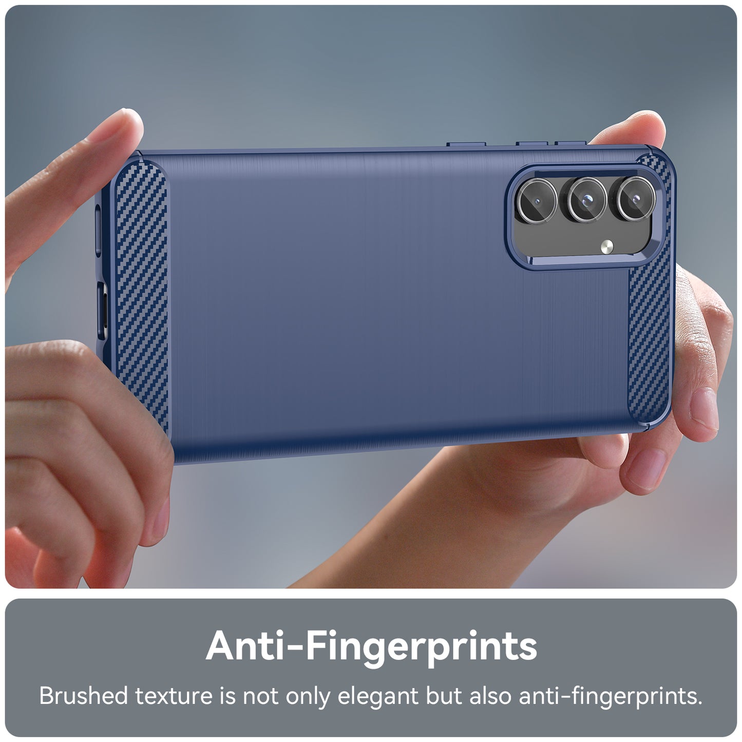 For Samsung Galaxy M55 5G Brushed Phone Case Carbon Fiber Texture Soft TPU Cover - Blue
