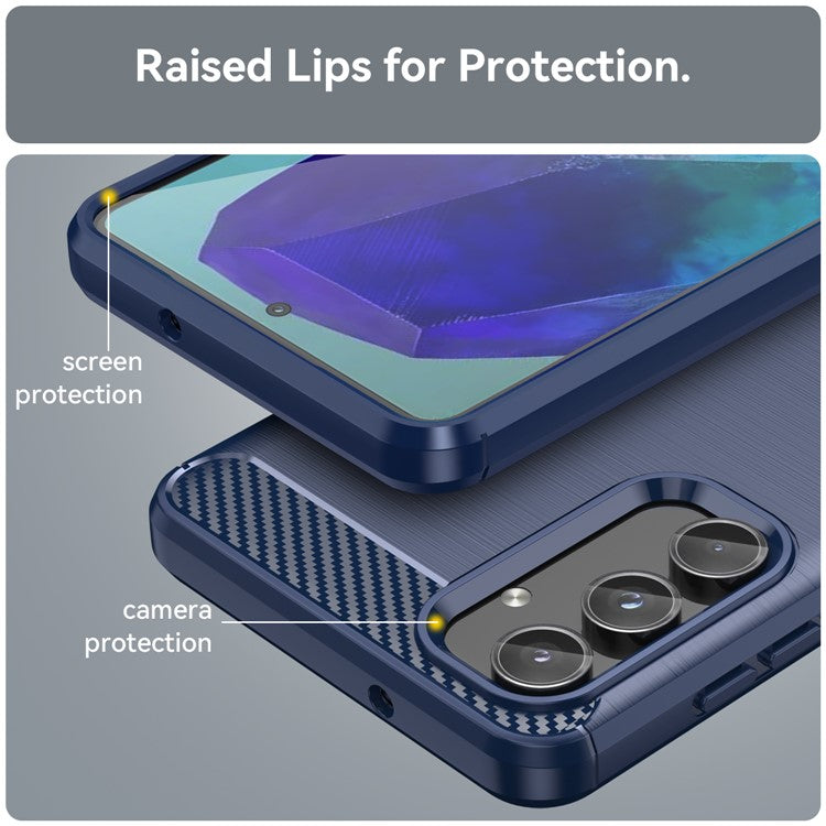 For Samsung Galaxy M55 5G / C55 5G / F55 5G Brushed Phone Case Carbon Fiber Texture Soft TPU Cover - Blue