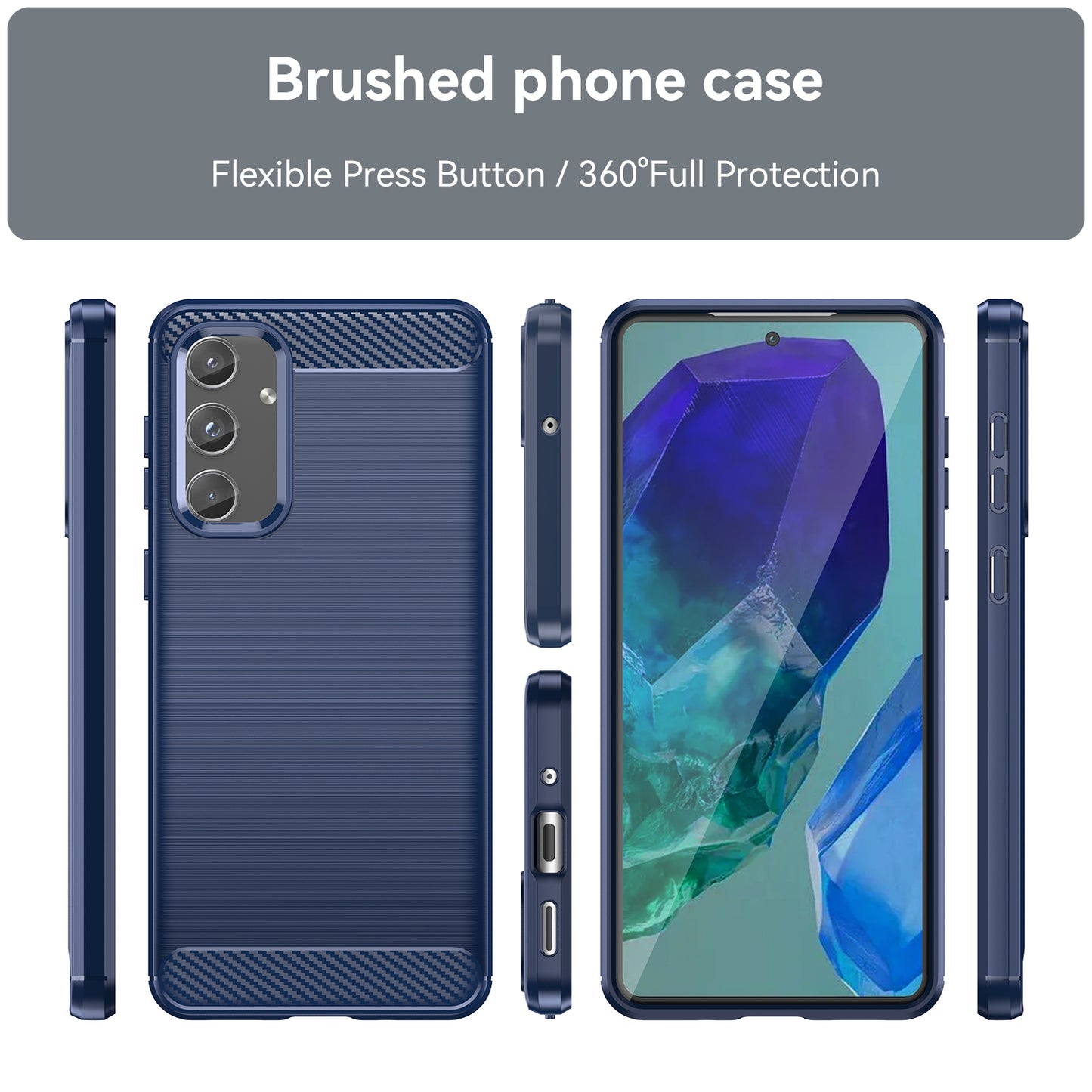 For Samsung Galaxy M55 5G Brushed Phone Case Carbon Fiber Texture Soft TPU Cover - Blue
