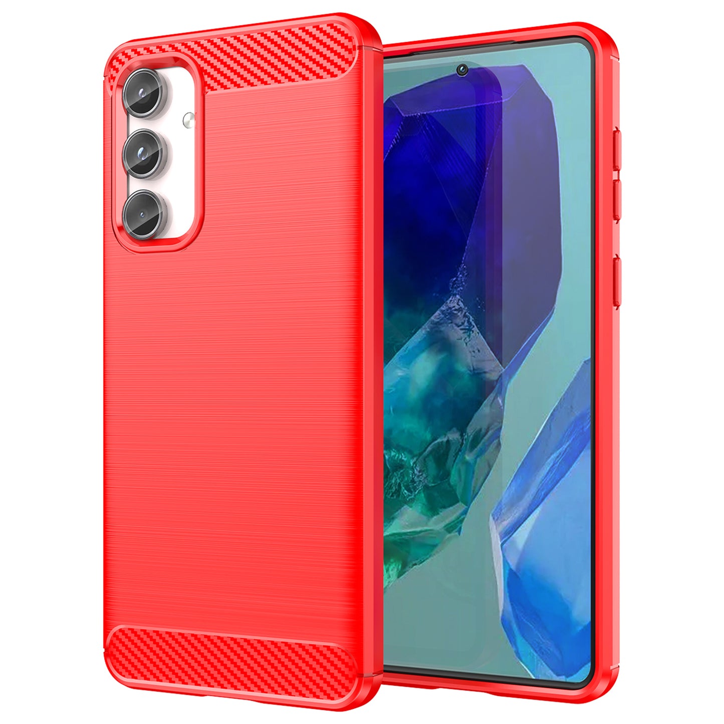 For Samsung Galaxy M55 5G Brushed Phone Case Carbon Fiber Texture Soft TPU Cover - Red