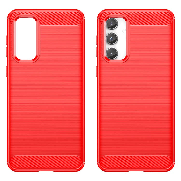 For Samsung Galaxy M55 5G / C55 5G / F55 5G Brushed Phone Case Carbon Fiber Texture Soft TPU Cover - Red