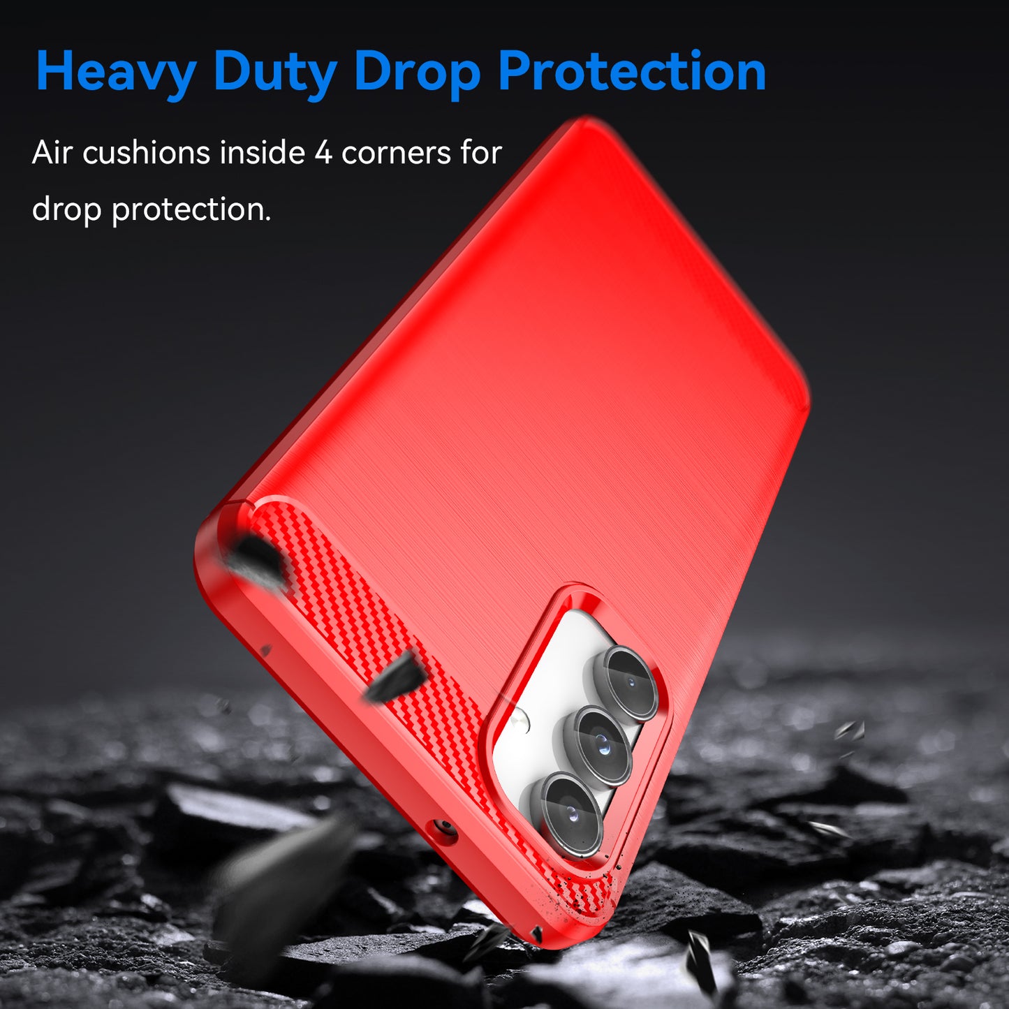 For Samsung Galaxy M55 5G Brushed Phone Case Carbon Fiber Texture Soft TPU Cover - Red