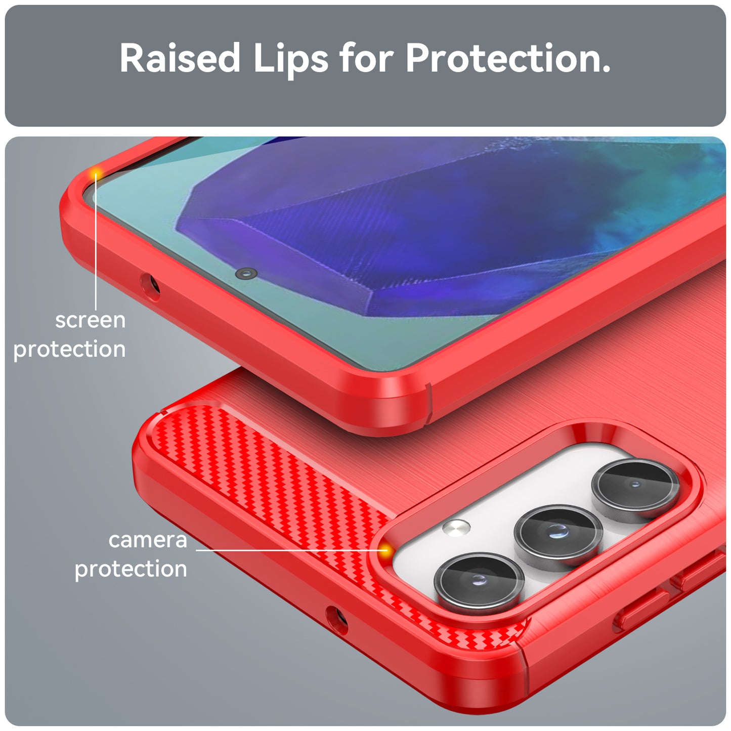 For Samsung Galaxy M55 5G Brushed Phone Case Carbon Fiber Texture Soft TPU Cover - Red