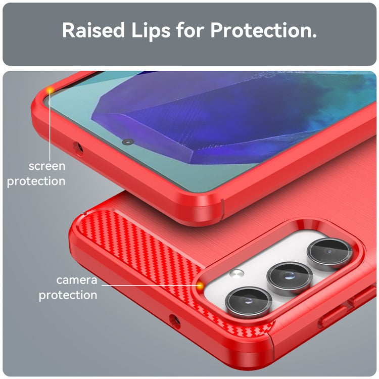 For Samsung Galaxy M55 5G / C55 5G / F55 5G Brushed Phone Case Carbon Fiber Texture Soft TPU Cover - Red