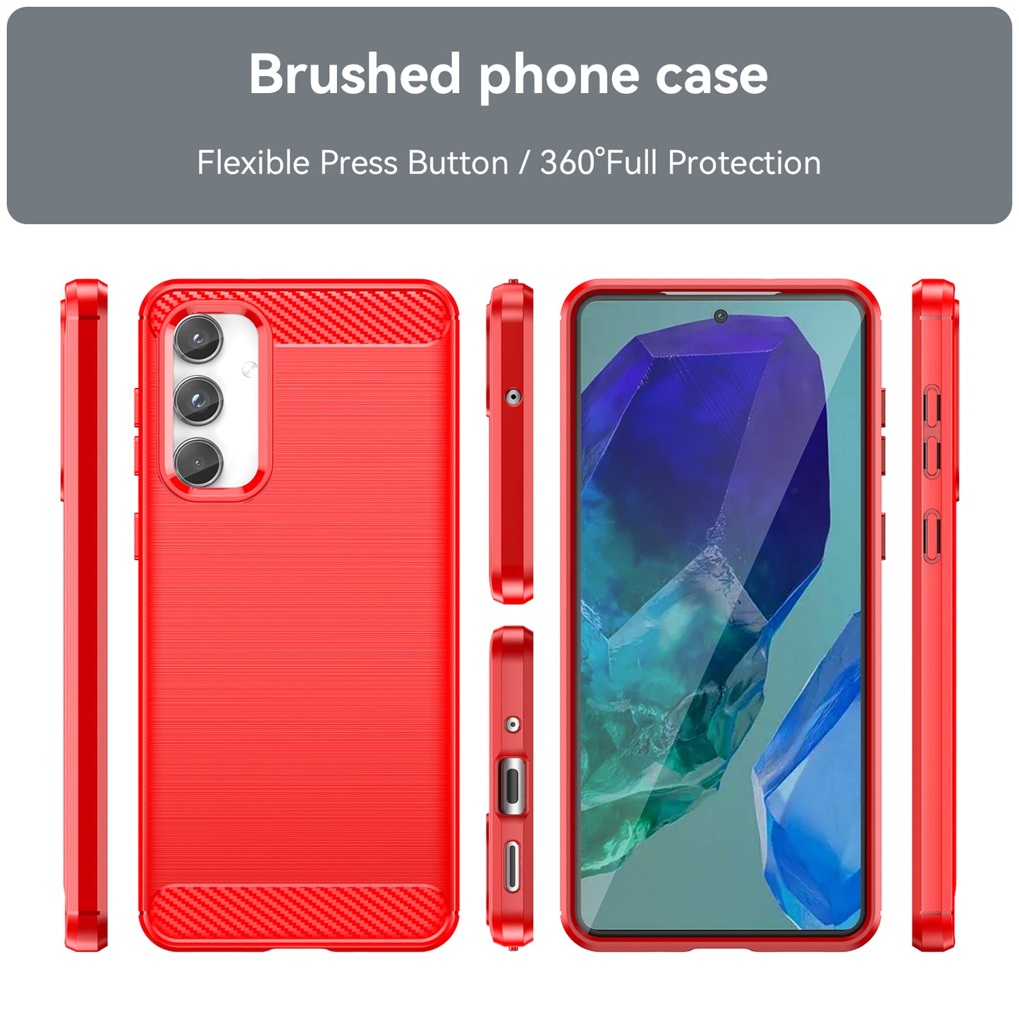For Samsung Galaxy M55 5G Brushed Phone Case Carbon Fiber Texture Soft TPU Cover - Red