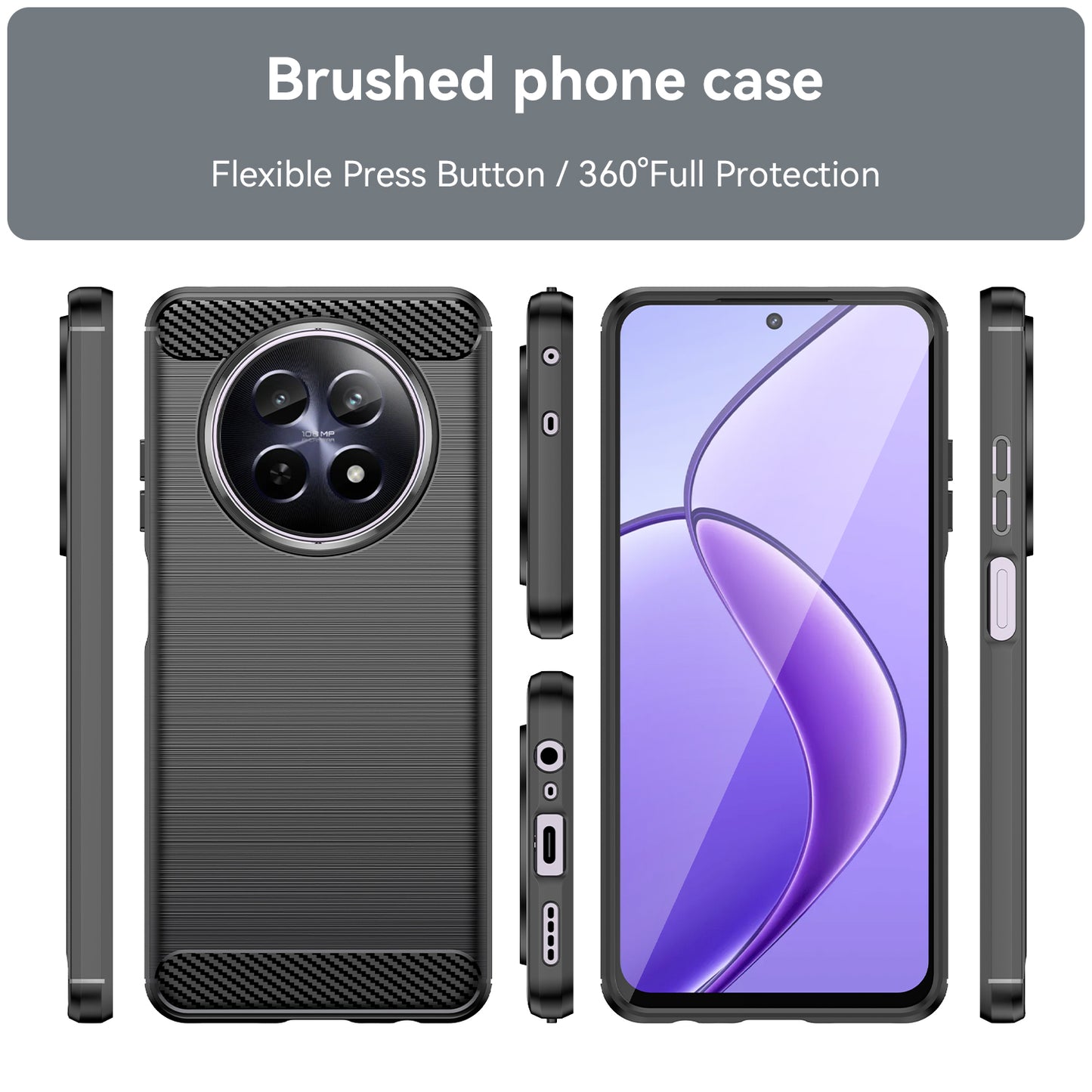 For Realme 12 TPU Case Brushed Phone Cover Mobile Accessories Wholesale Suppliers - Black