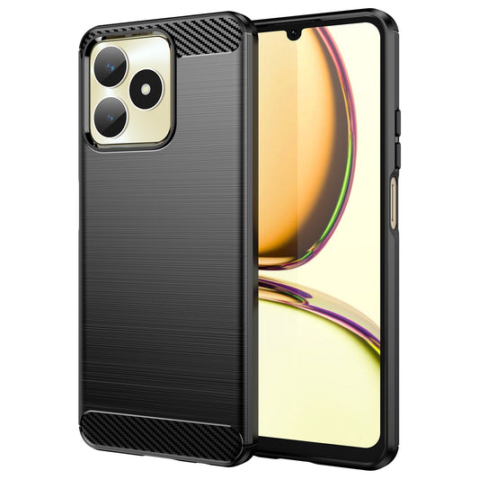 For Realme Note 50 4G Case Carbon Fiber Texture Anti-drop TPU Back Cover - Black