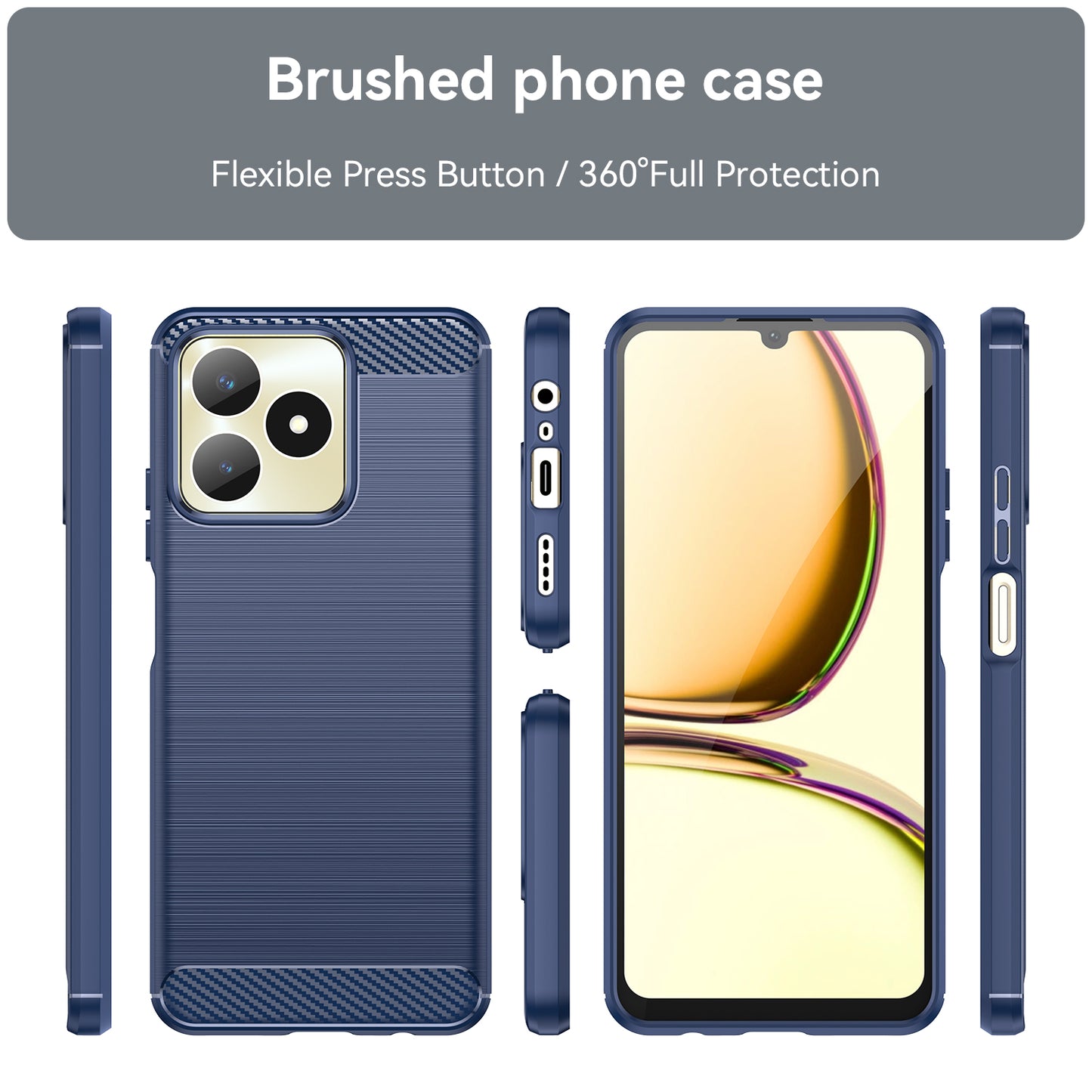 For Realme Note 50 4G Case Carbon Fiber Texture Anti-drop TPU Back Cover - Blue