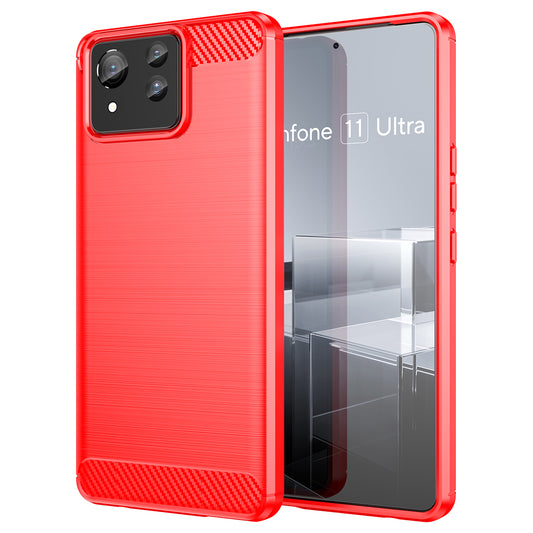 For Asus Zenfone 11 Ultra 5G TPU Case Carbon Fiber Texture Soft Phone Cover - Red
