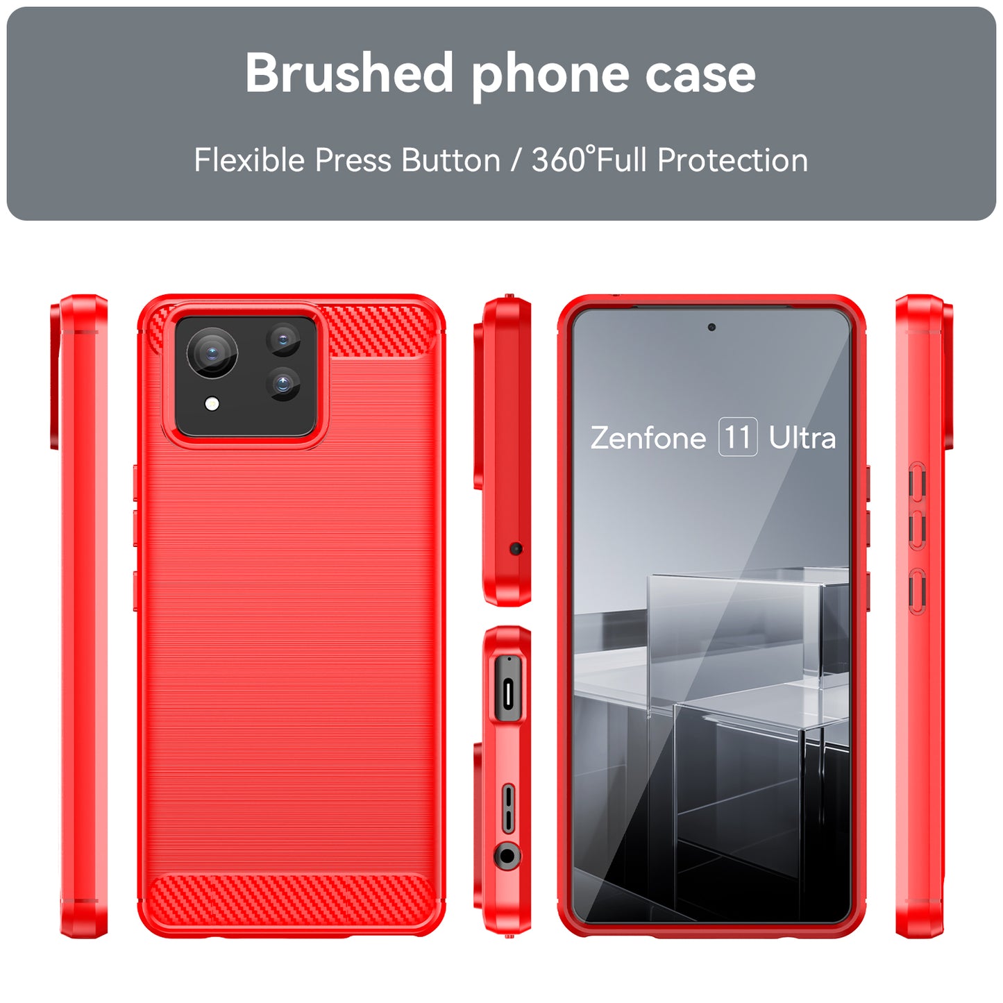 For Asus Zenfone 11 Ultra 5G TPU Case Carbon Fiber Texture Soft Phone Cover - Red