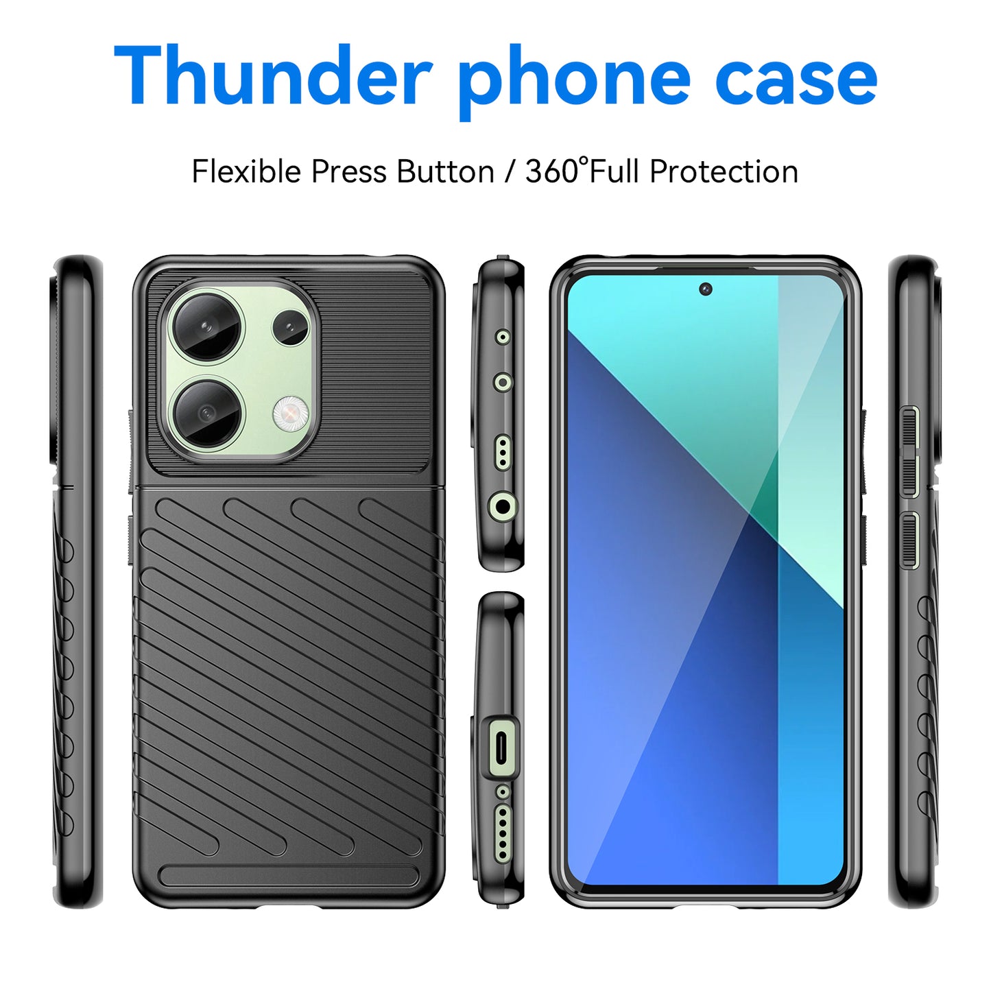 Thunder Series For Xiaomi Redmi Note 13 4G Case Twill Texture Thickened TPU Soft Phone Cover - Black