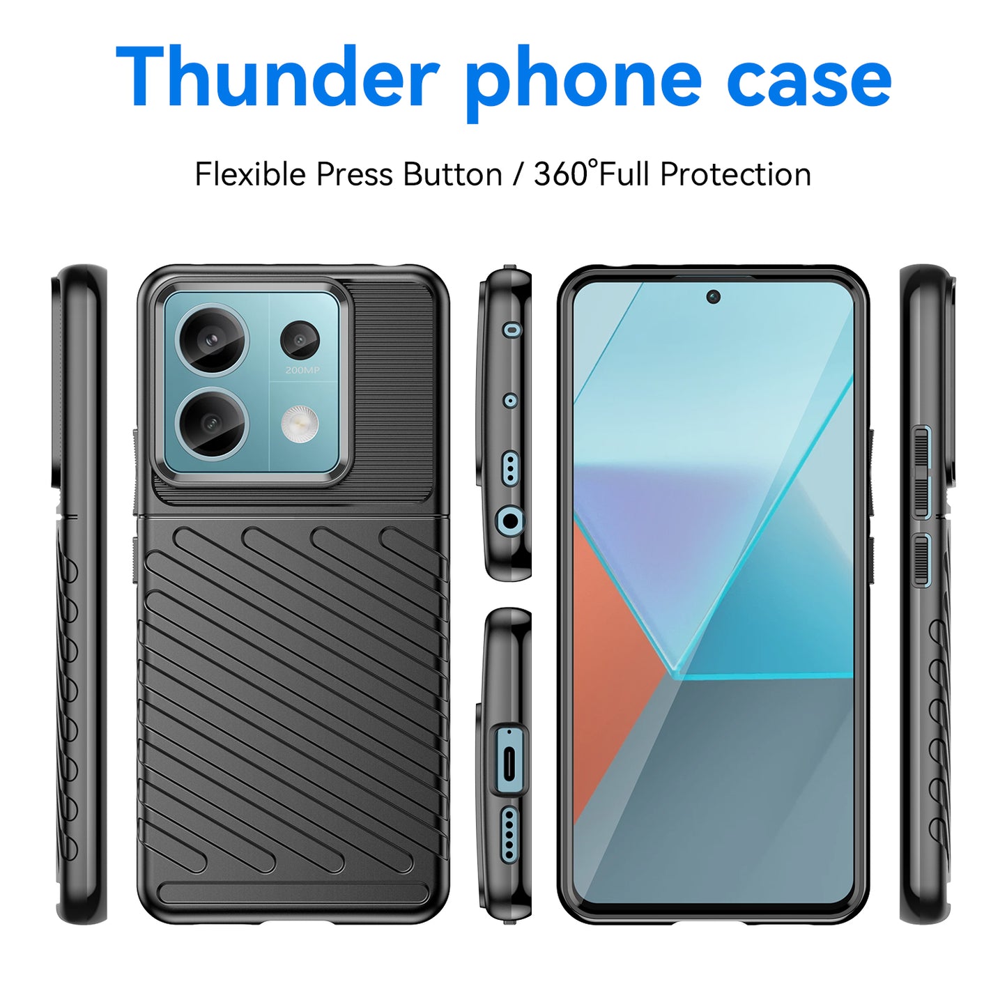 Thunder Series For Xiaomi Redmi Note 13 Pro 5G / Poco X6 5G Case Thickened TPU Soft Phone Cover - Black