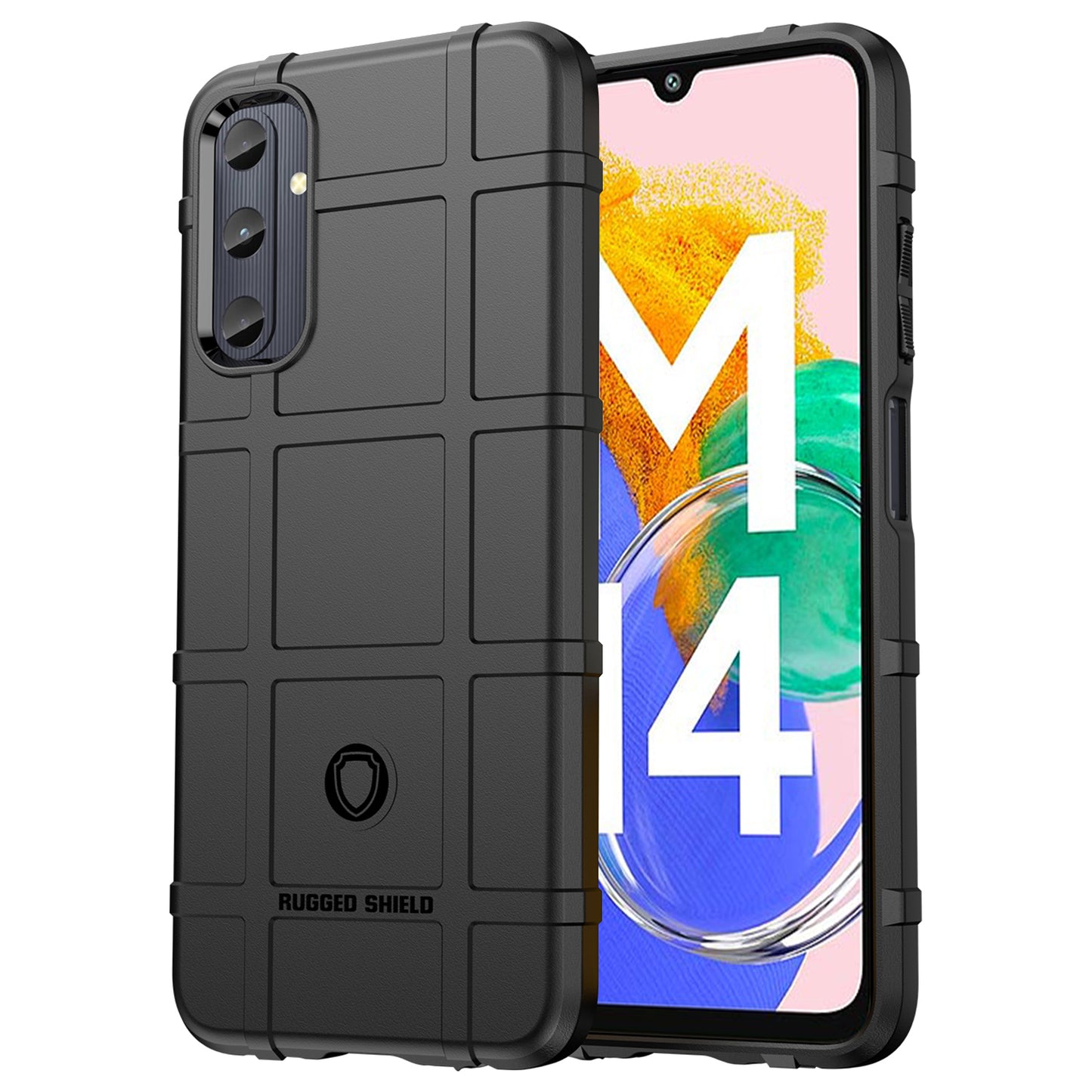 For Samsung Galaxy M14 4G Case Square Grid Texture Non-Slip TPU Phone Cover - Black
