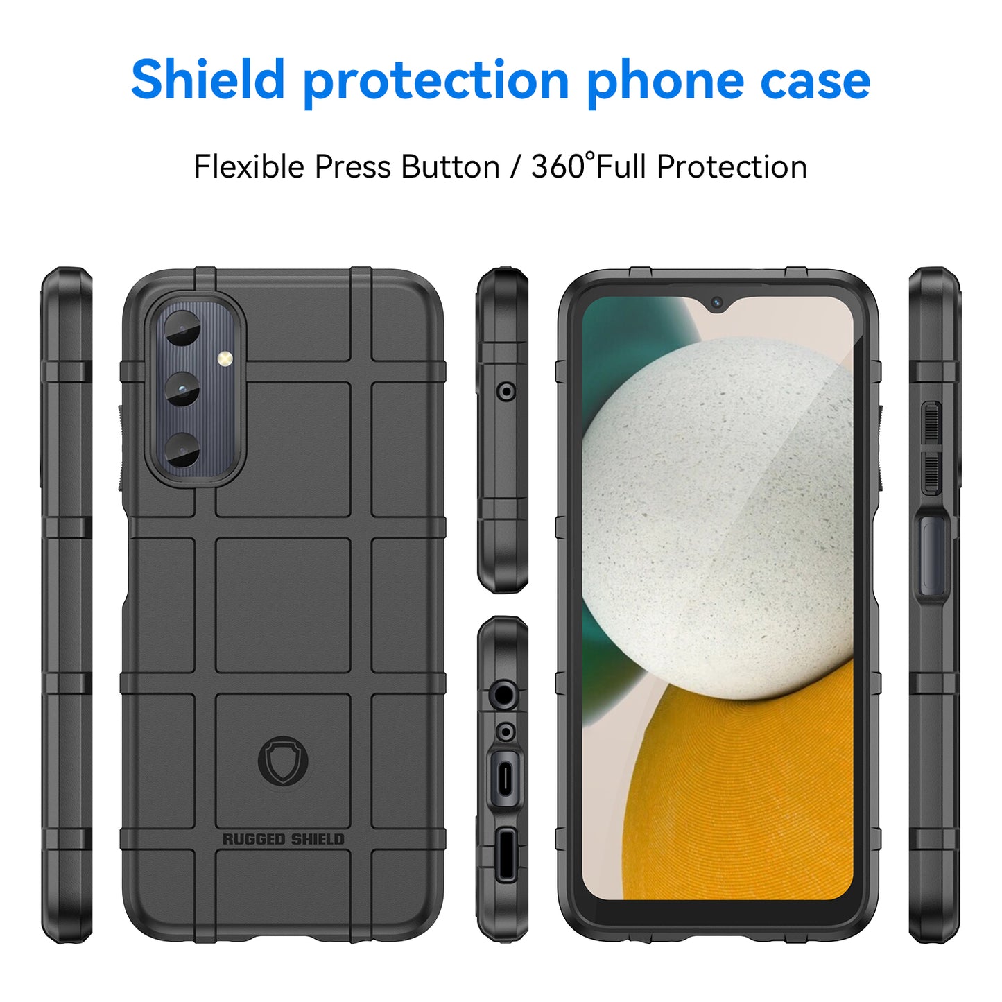 For Samsung Galaxy M14 4G Case Square Grid Texture Non-Slip TPU Phone Cover - Black