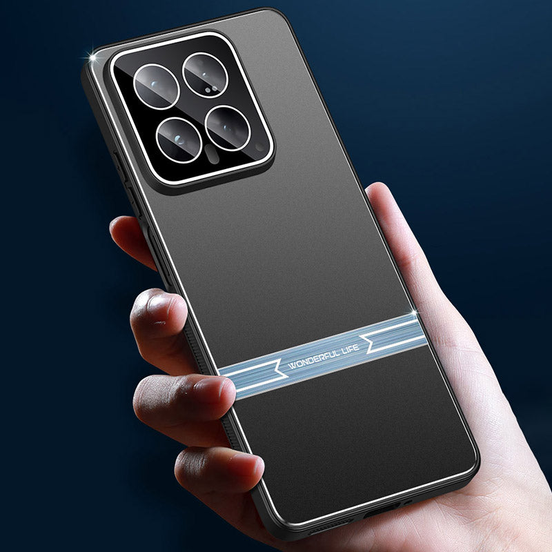 For Xiaomi 14 Phone Case Metal+PC+TPU Matte Anti-scratch Smartphone Cover - Black+Silver