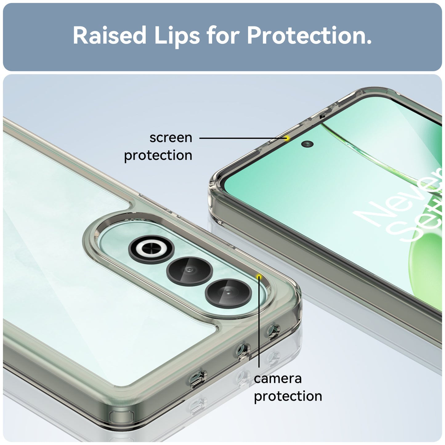 For OnePlus Nord CE4 5G Case Drop-Proof TPU Frame Clear Acrylic Protective Phone Shell - Transparent Grey