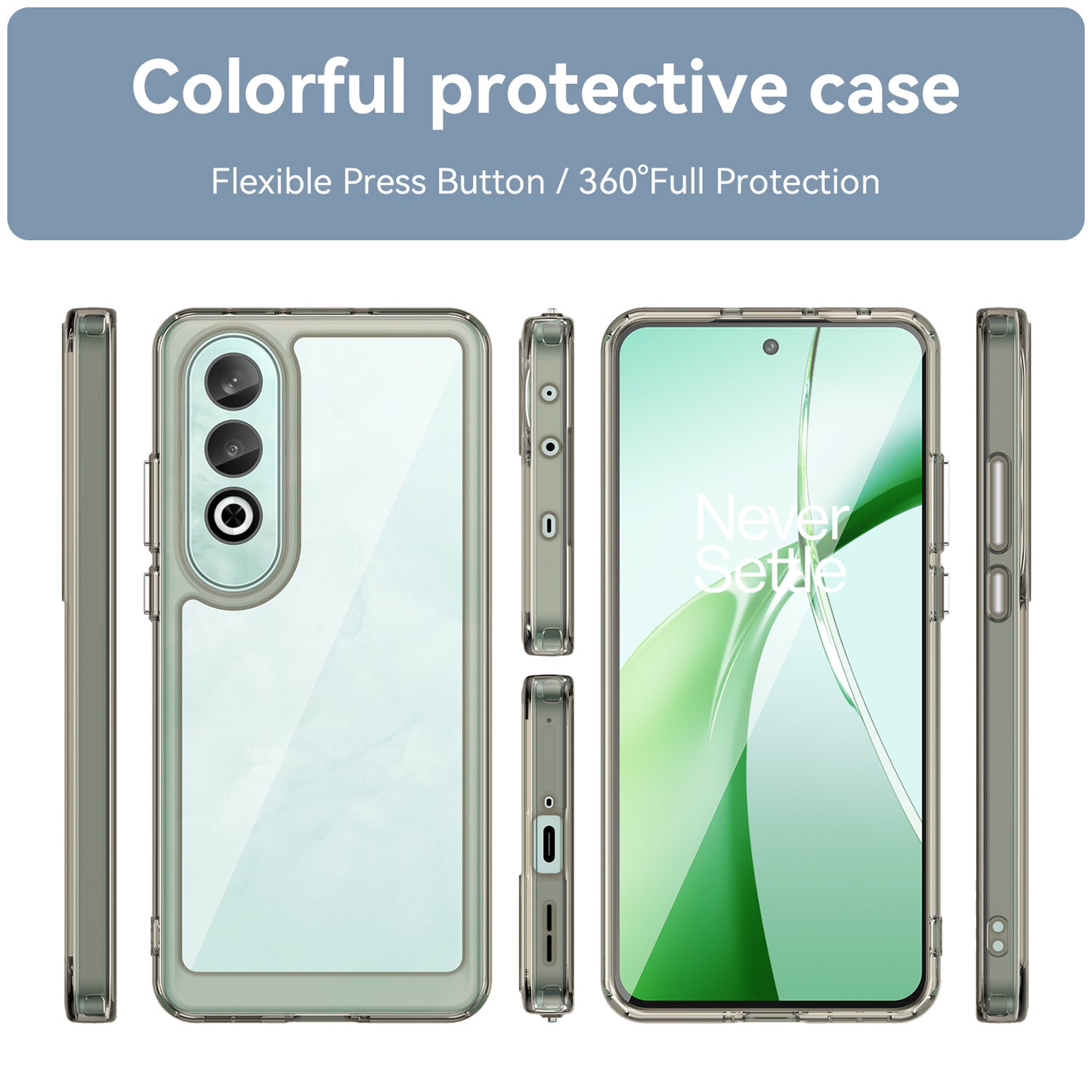 For OnePlus Nord CE4 5G Case Drop-Proof TPU Frame Clear Acrylic Protective Phone Shell - Transparent Grey