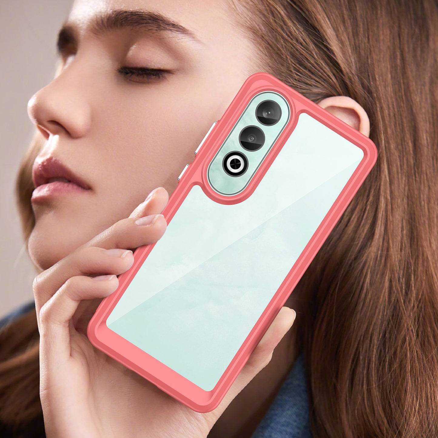 For OnePlus Nord CE4 5G Case Drop-Proof TPU Frame Clear Acrylic Protective Phone Shell - Red