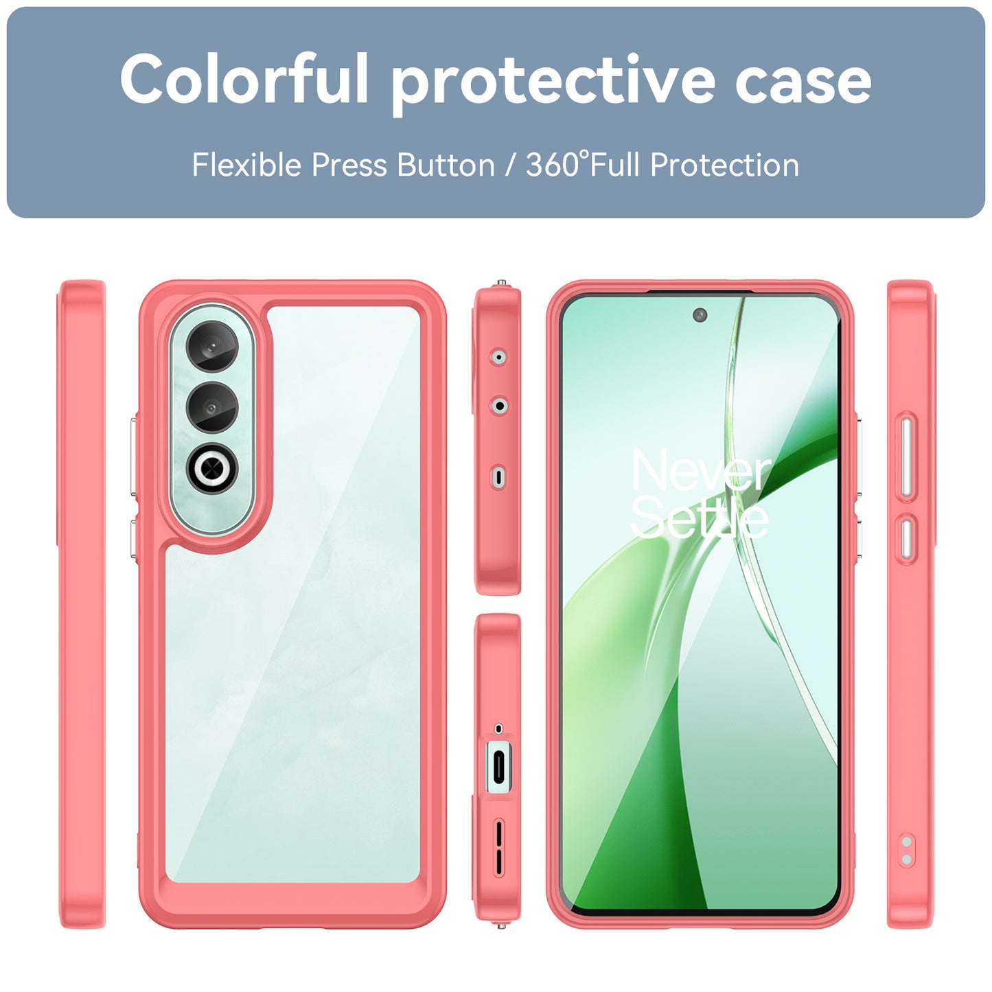 For OnePlus Nord CE4 5G Case Drop-Proof TPU Frame Clear Acrylic Protective Phone Shell - Red