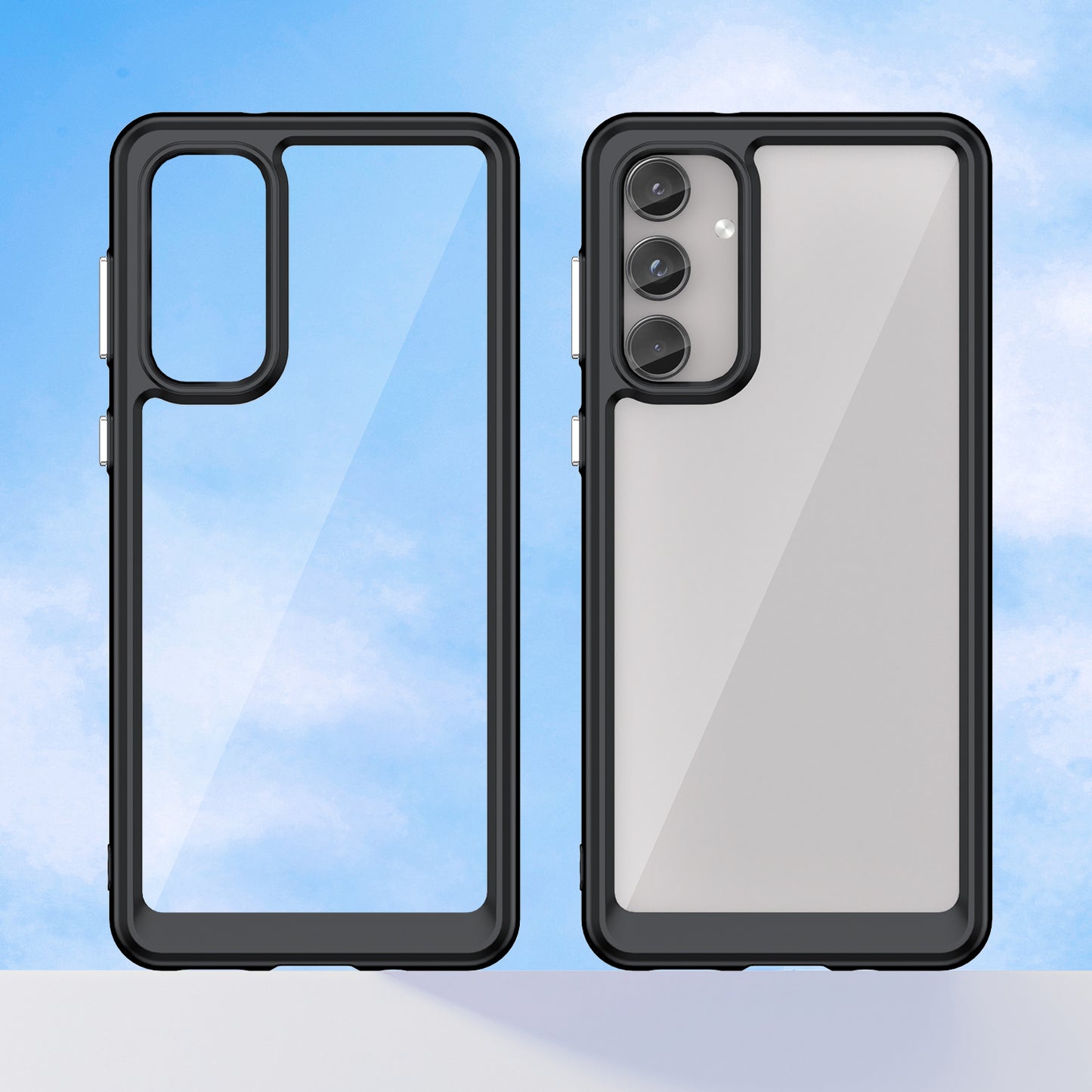 For Samsung Galaxy M55 5G Case TPU Frame Clear Acrylic Protective Phone Cover - Black