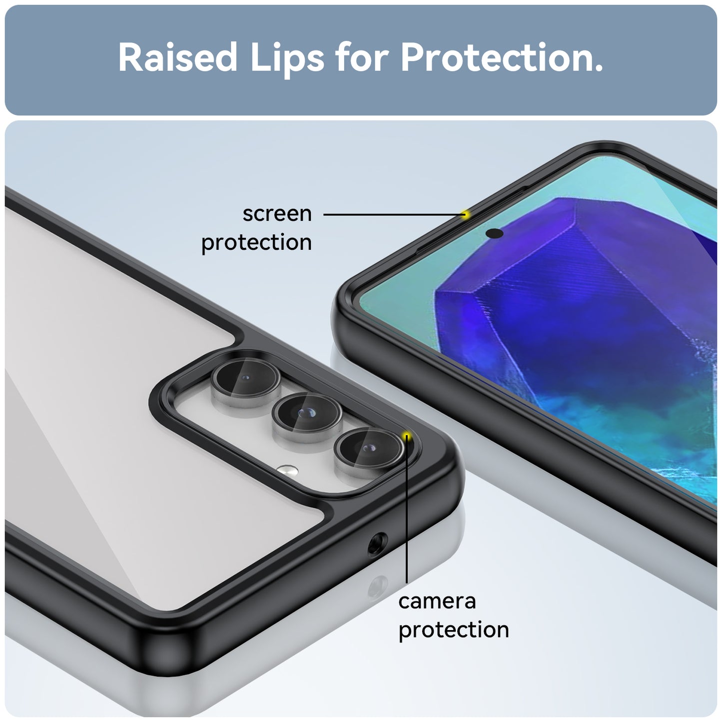 For Samsung Galaxy M55 5G Case TPU Frame Clear Acrylic Protective Phone Cover - Black
