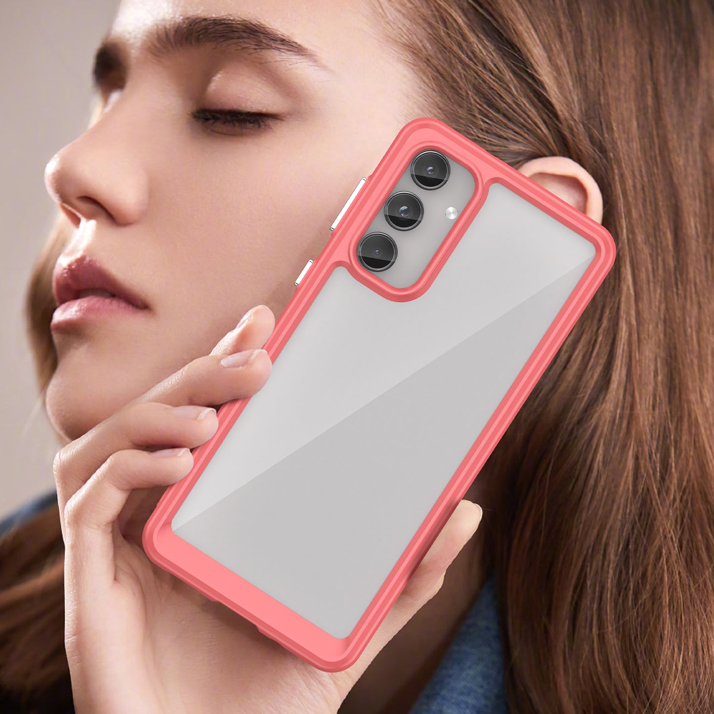 For Samsung Galaxy M55 5G Case TPU Frame Clear Acrylic Protective Phone Cover - Red