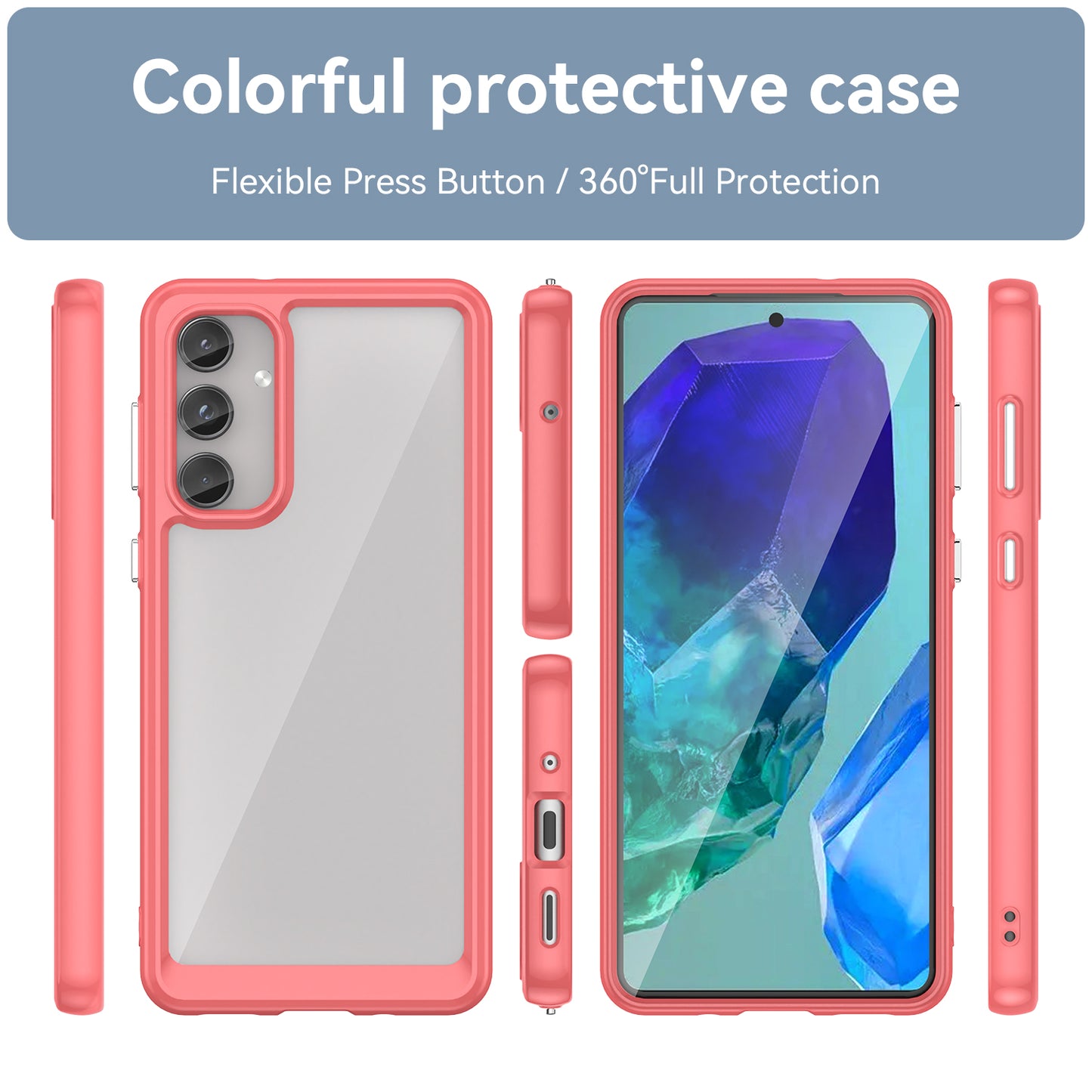 For Samsung Galaxy M55 5G Case TPU Frame Clear Acrylic Protective Phone Cover - Red