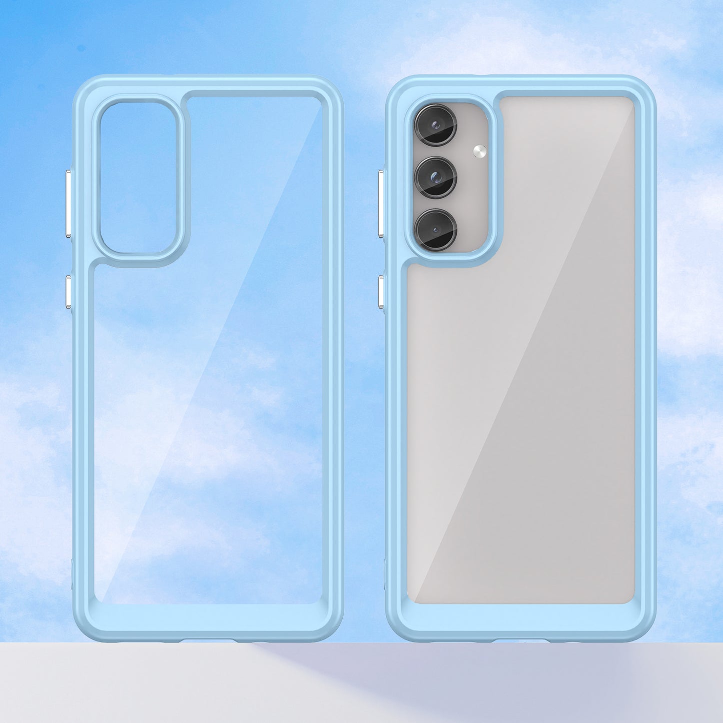 For Samsung Galaxy M55 5G Case TPU Frame Clear Acrylic Protective Phone Cover - Blue