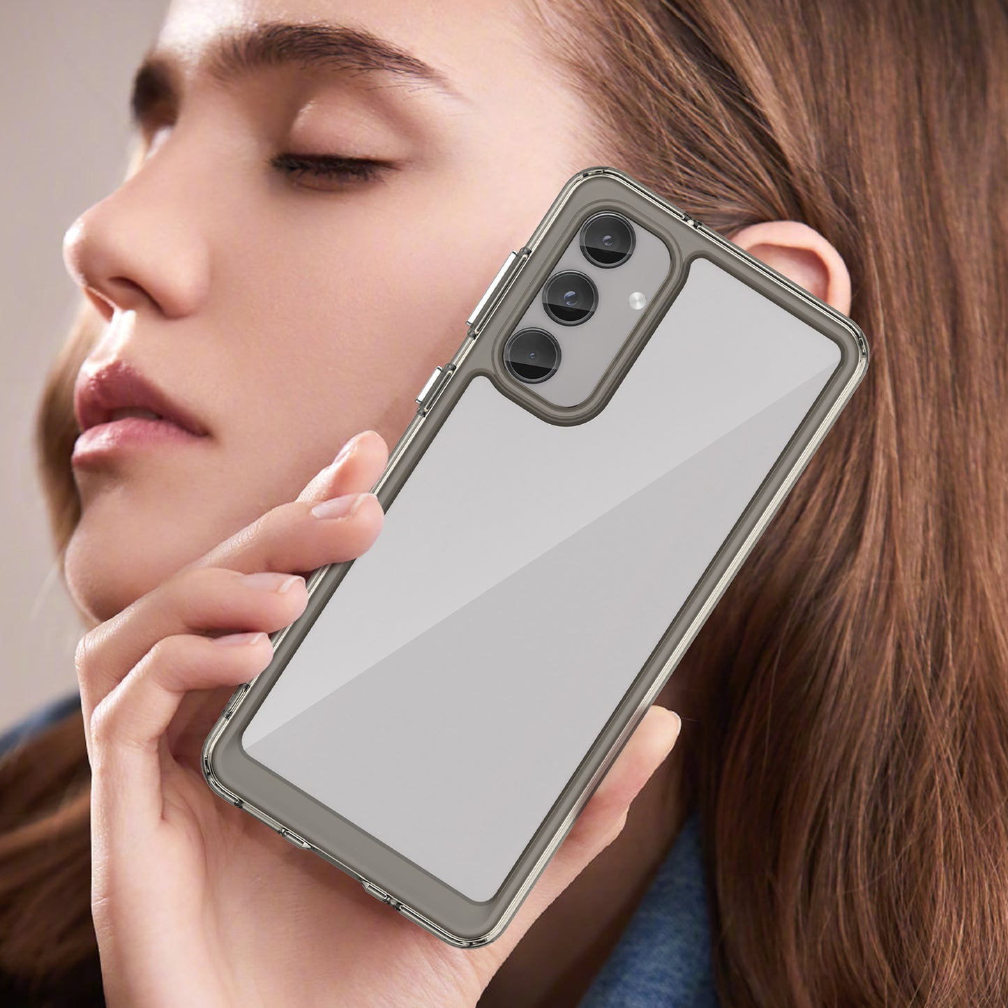 For Samsung Galaxy M55 5G Case TPU Frame Clear Acrylic Protective Phone Cover - Transparent Grey